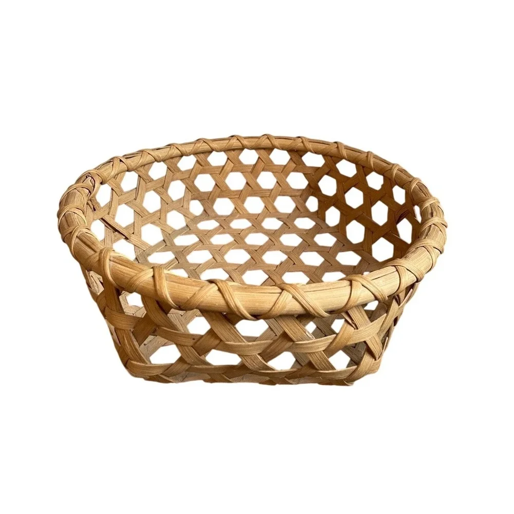 Shaker Cheese Splint Star Weave Round Basket Handwoven Geometric‎ Pattern 11in